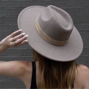 Kittenish Taupe Hat with Studded Band